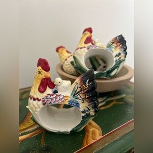 Fitz & Floyd Ricamo Hen & Chick Napkin Ring Set of 4 Hand-Painted Table Decor